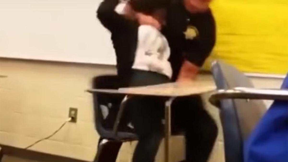 Screen shot from YouTube video of the confrontation between female student and Spring Valley Resource Officer