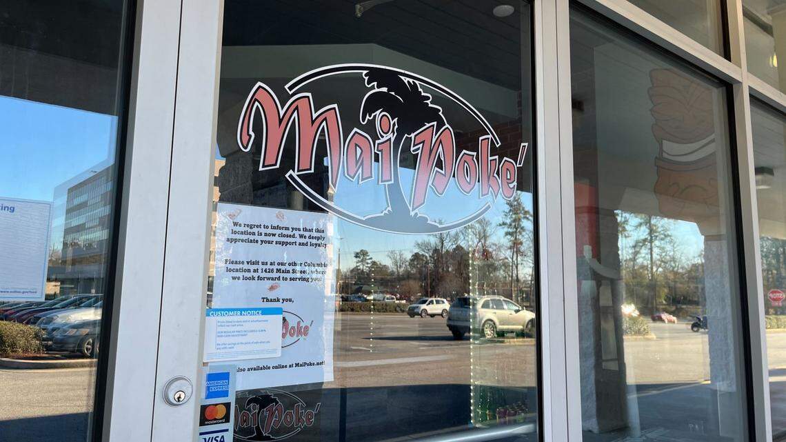 A sign on the door at Cayce’s Mai Poke announces that the resturant is closed. Jan. 9, 2025