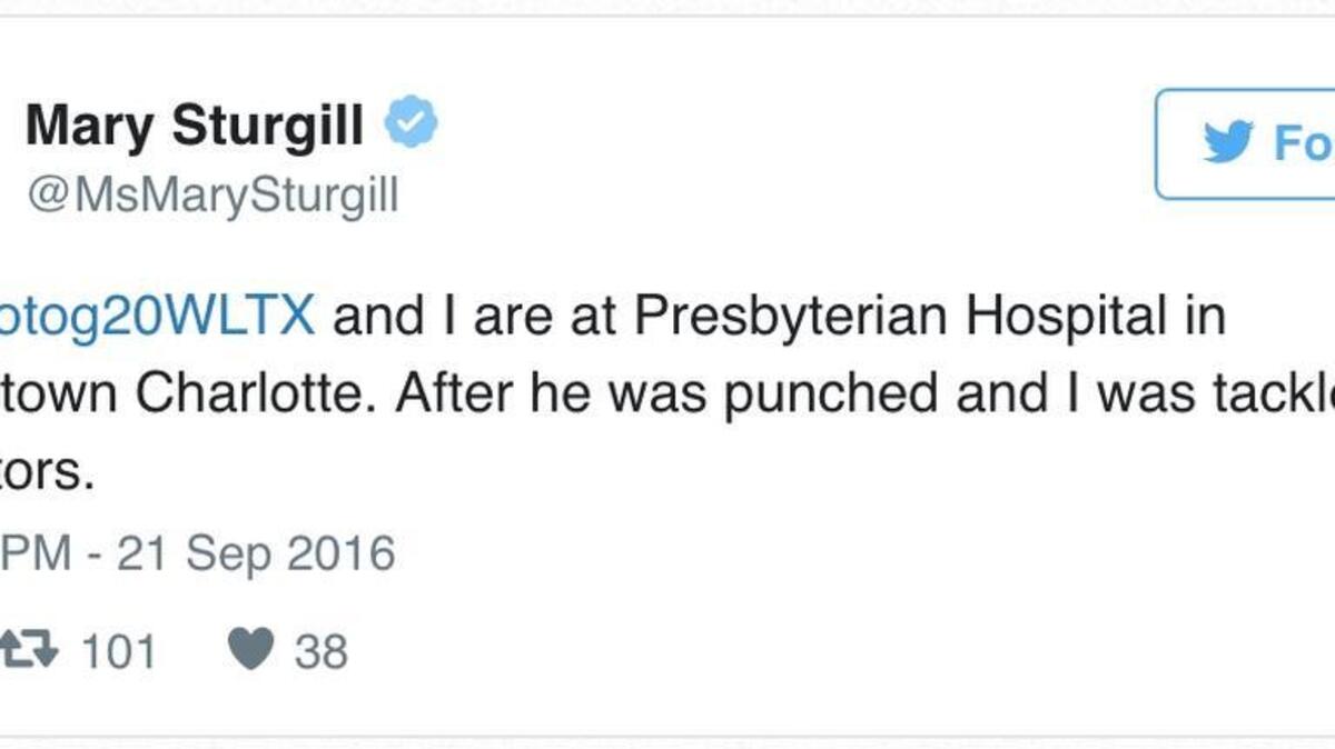 A tweet by WLTX anchor Mary Sturgill from Wednesday, Sept. 21, 2016.