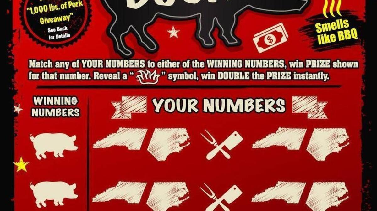 
The North Carolina Lottery’s BBQ Bucks scratch-off ticket that smells like barbecue when scratched for a prize.
