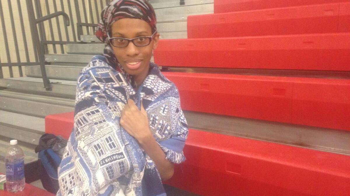 Carrington Mitchell is pictured at the Red Cross emergency shelter at A.C. Flora High School.

