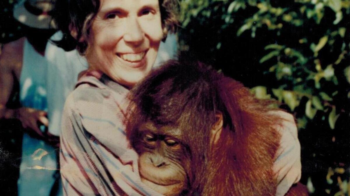 Sarah Crawford Fox, shown in 1990 at an orangutan sanctuary in Borneo.