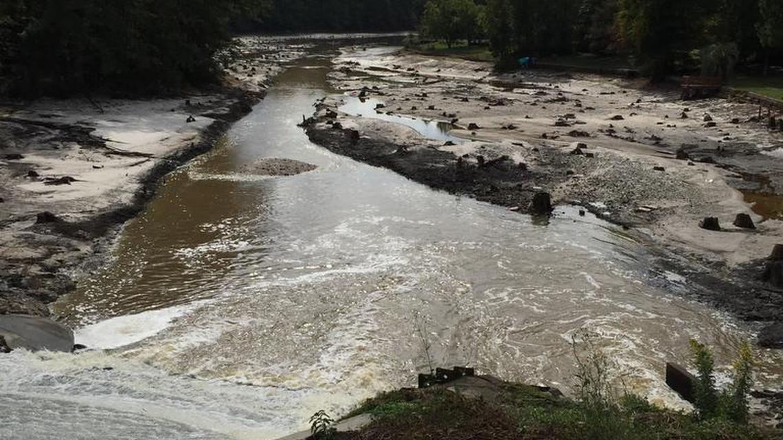 
Water drained from this lake in northeast Richland County after the Pine Tree dam blew out early Sunday. 
