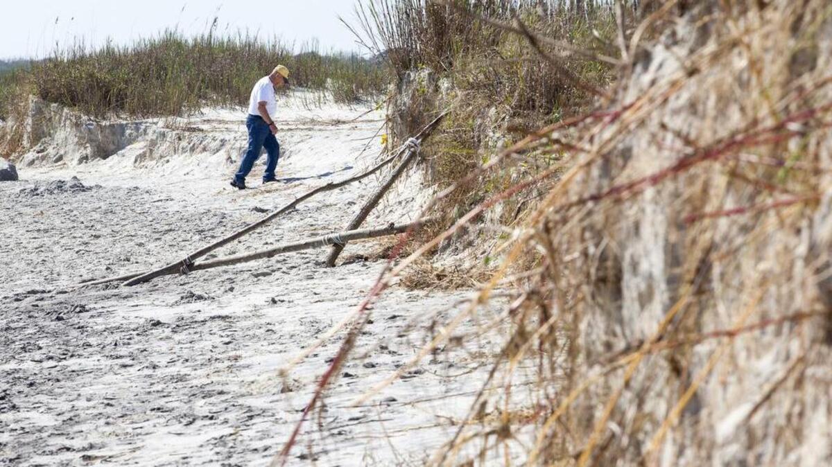 
A man makes his way between the dunes of Pawleys Island. The King tides and stormy conditions this past month have taken their toll on some area beaches. 
