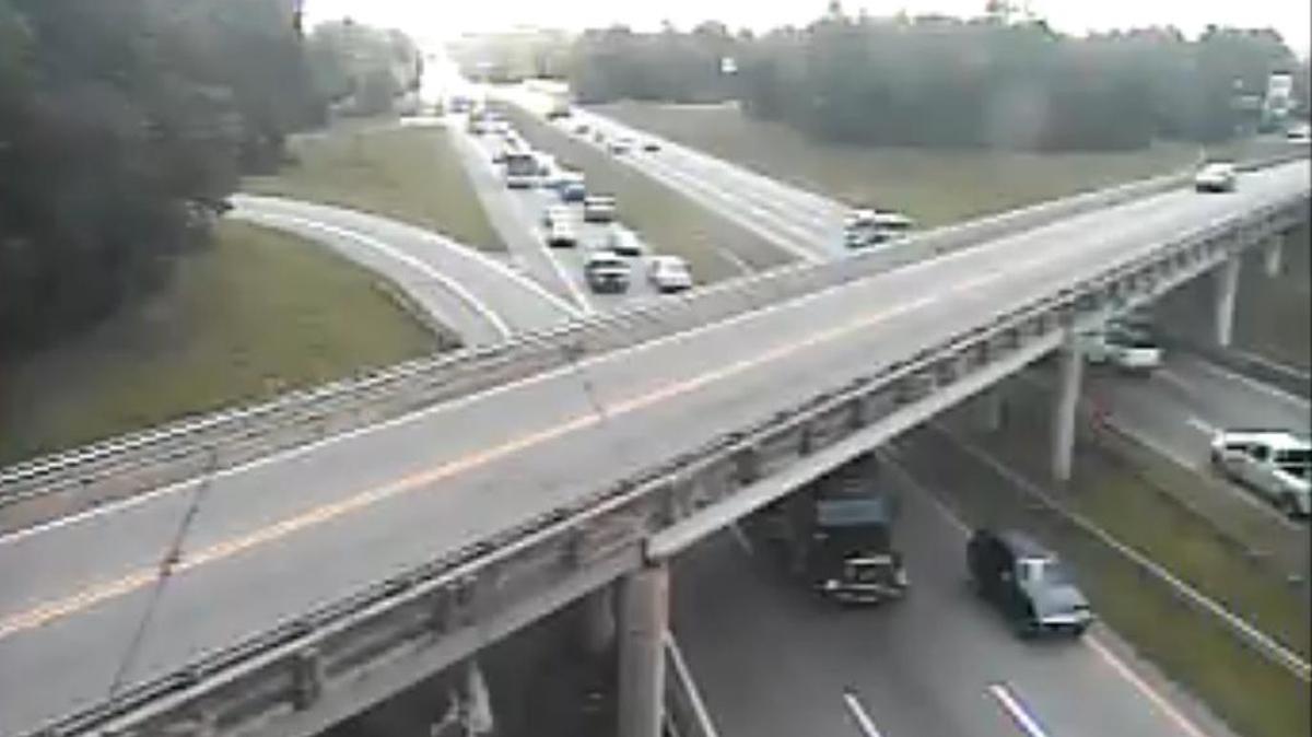 Traffic cameras on Interstate 26 show traffic backed up after a wreck at mile marker 95.