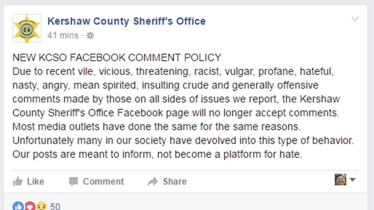 Screenshot of the Kershaw County Sheriff’s Department Facebook page. Taken Thursday, February 16, 2017.