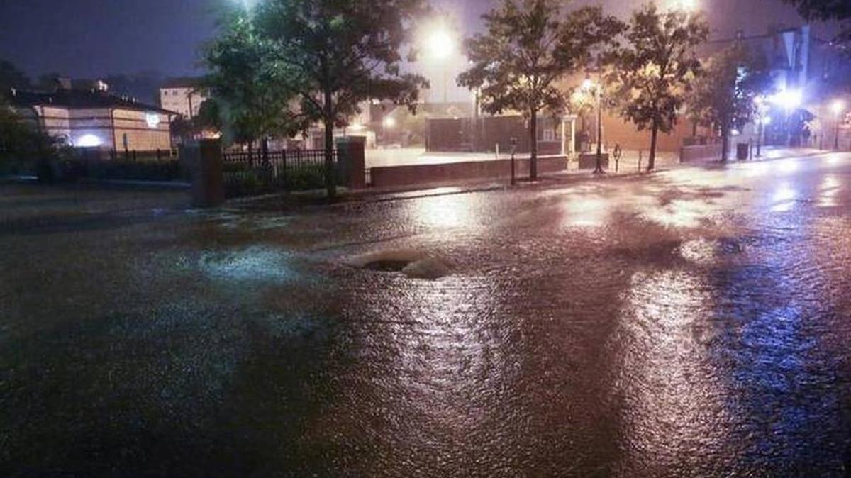 Flooded Five Points streets during a previous storm