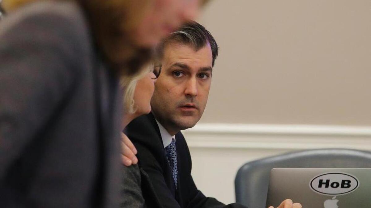 Former North Charleston police officer Michael Slager gazes in the direction of prosecutors who are trying him on a murder charge in the shooting death last year of motorist Walter Scott.