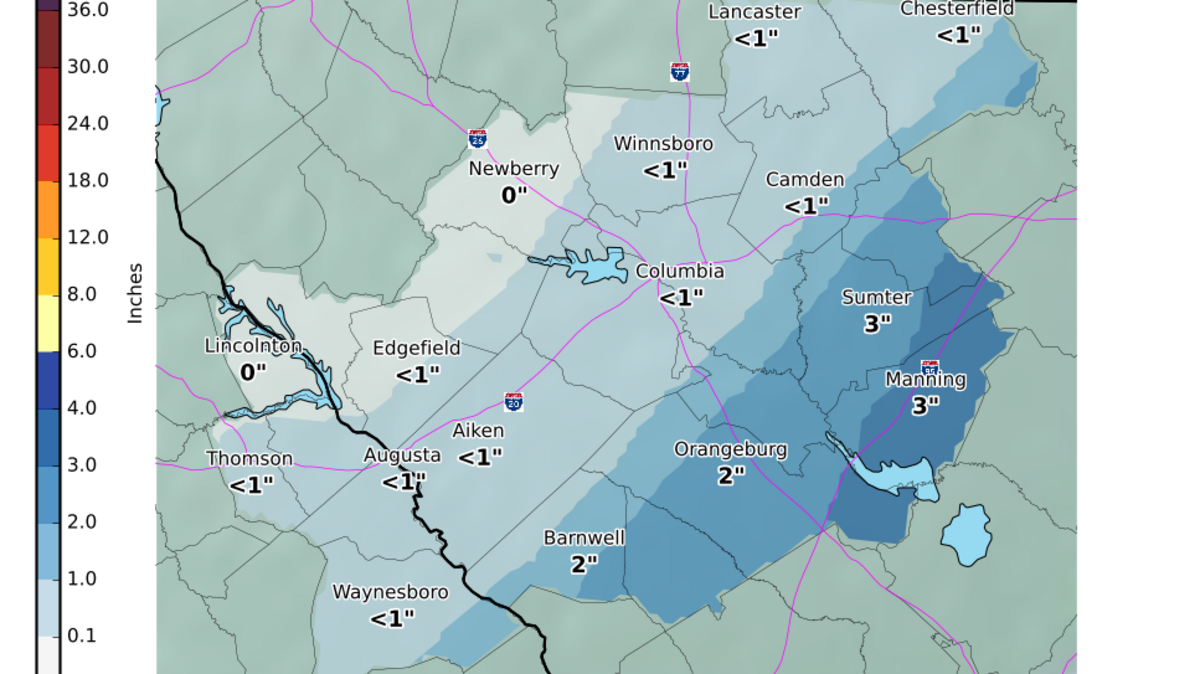 Expected snowfall in the Midlands.