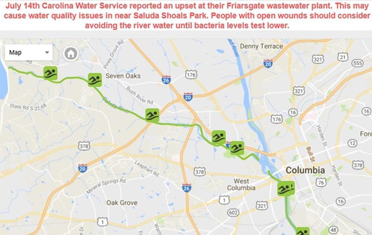 Congaree Riverkeepers swimming advisory map as of Saturday, July 15, 2017.