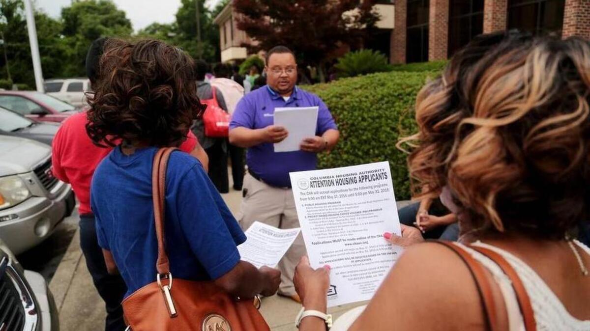 People lined up at Columbia Housing Authority headquarters on May 17 when it opened up applications for Section 8 vouchers and public housing assistance.