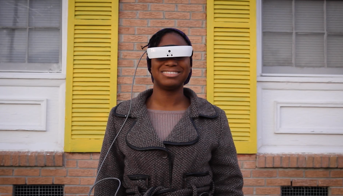 Tori Diamond, who was born legally blind, wears her eSight electronic glasses to help her see.