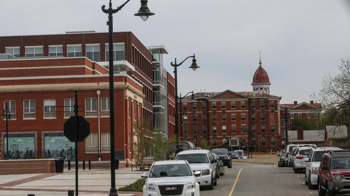 Spirit Communications Park. First base building with Babcock Center in background. 4/14/16.