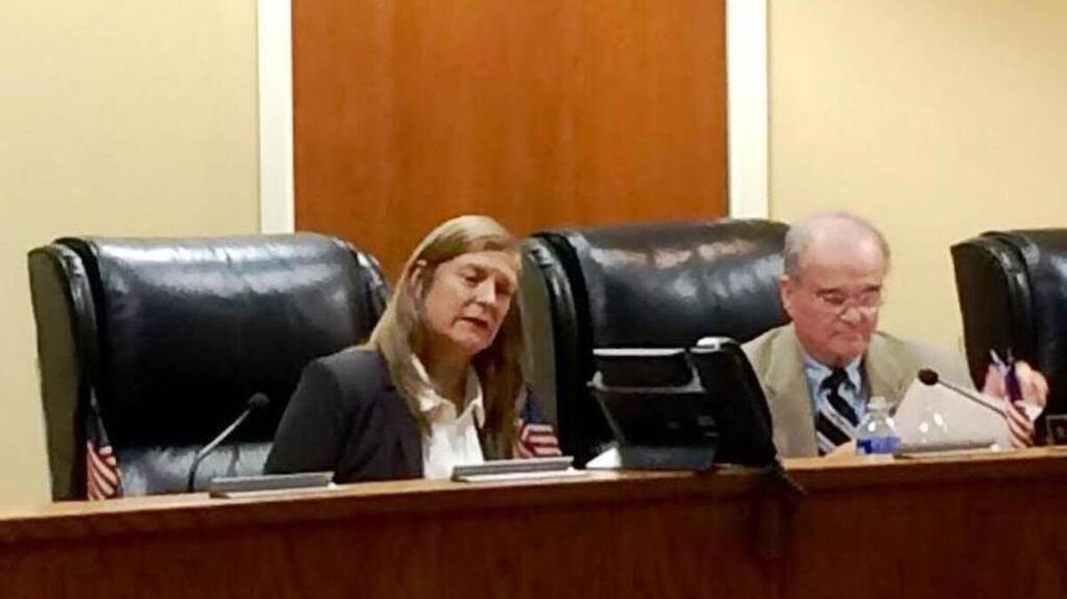 Lexington-Richland District 5 school board candidate Kim Murphy, left, during earlier hearing about her eligibility to run in next month’s election.