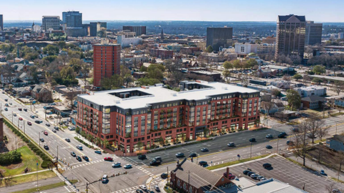 A new rendering of an apartment complex planned for Elmwood Avenue between Marion and Bull streets, planned by New York-based Astral Development. The rendering was included in documents submitted to the Columbia Planning Comission.