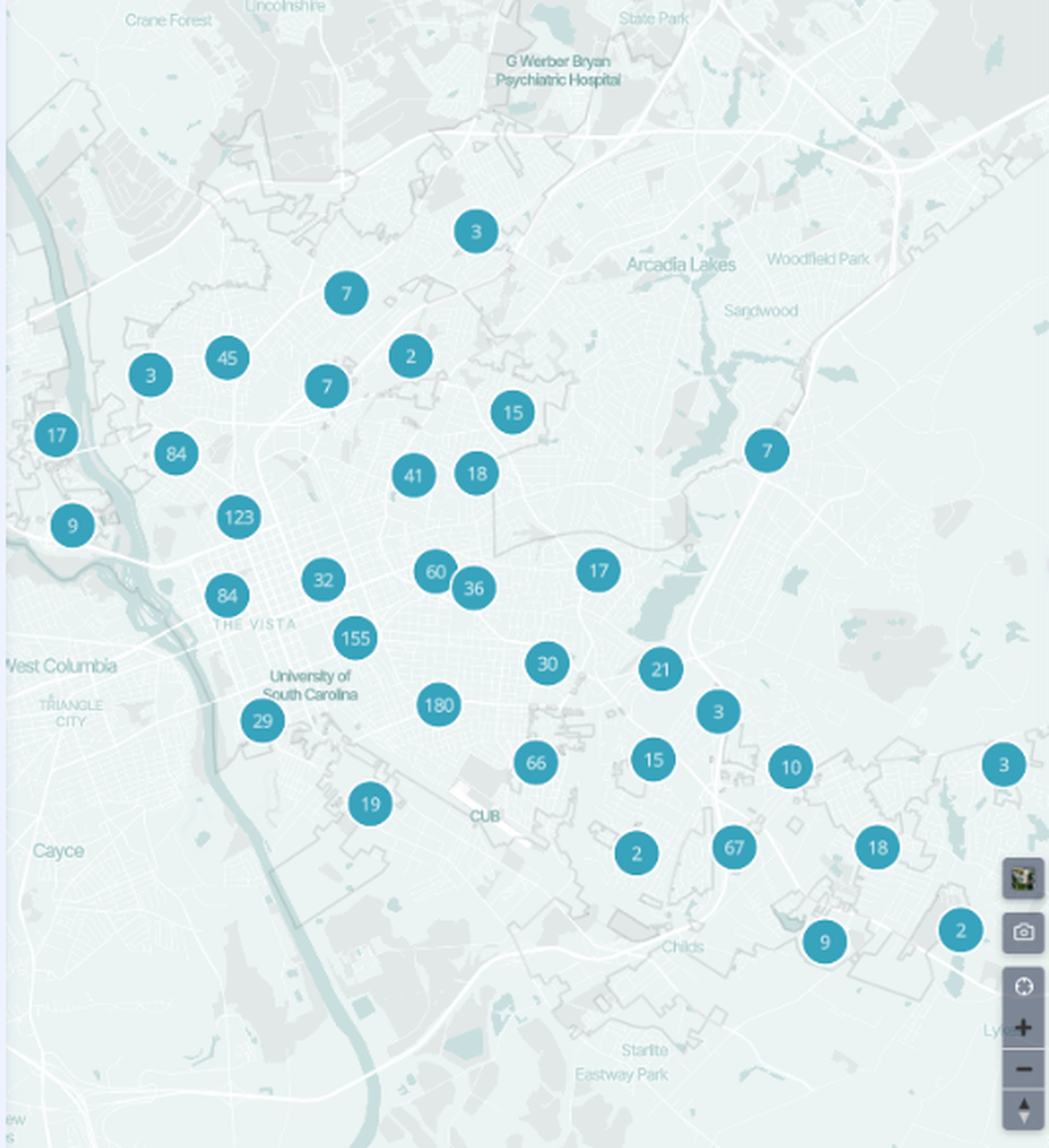 The city of Columbia tracks where short-term rentals are in the city. In 2023, the city passed a law requiring all such rentals to be permitted.