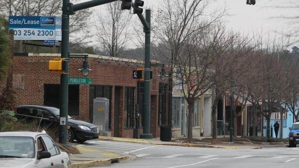 Three new businesses could move to the low-traffic 900 block of Harden Street in Five Points into the white storefront seen in this photo.