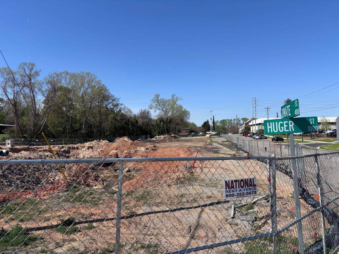 The property at Huger and Senate streets is currently being prepared for the construction of a four-story hotel.