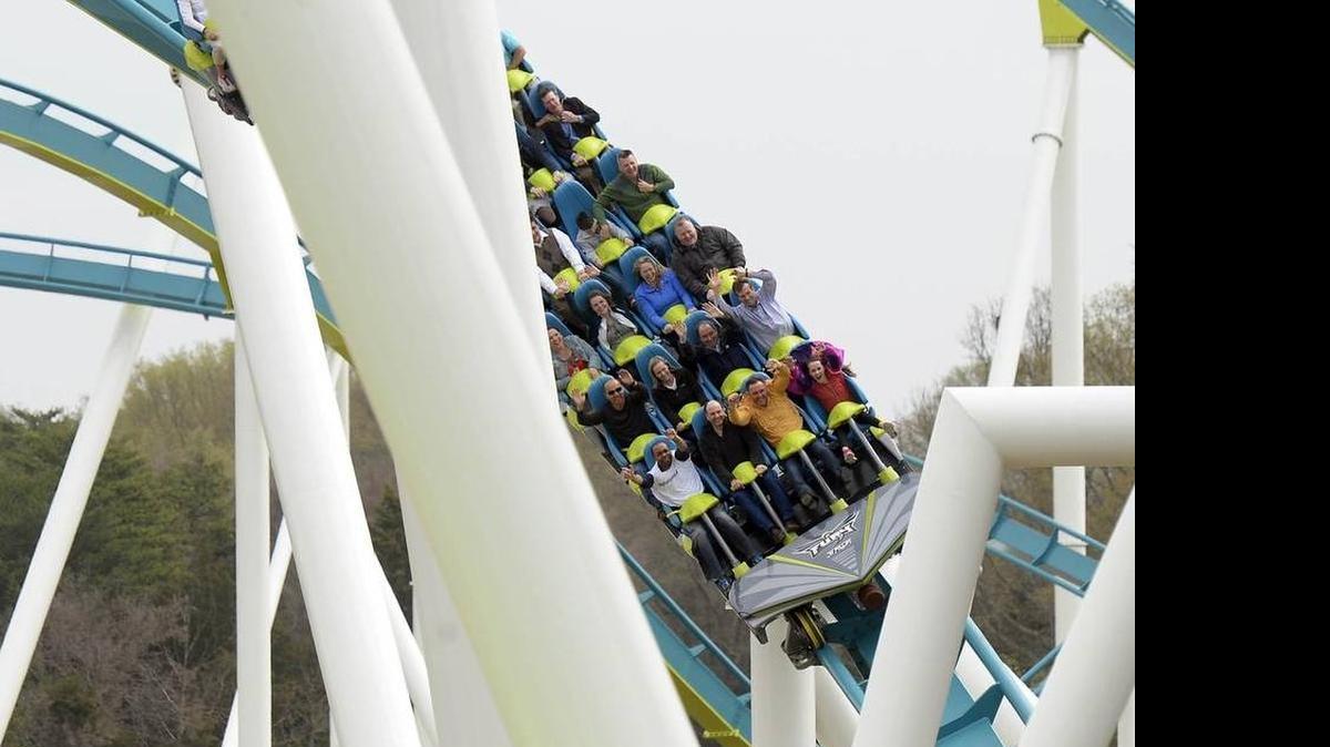 
Passengers enjoy Carowinds’ new Fury 325, billed as the world’s tallest and fastest giga coaster.
