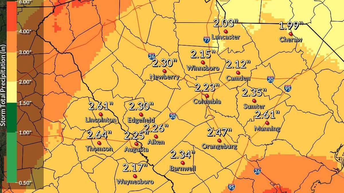 Forecasters are predicting a 100 percent chance of rain Monday, April 23, 2018. Rain will continue on Tuesday, with minor flooding possible in some rivers.