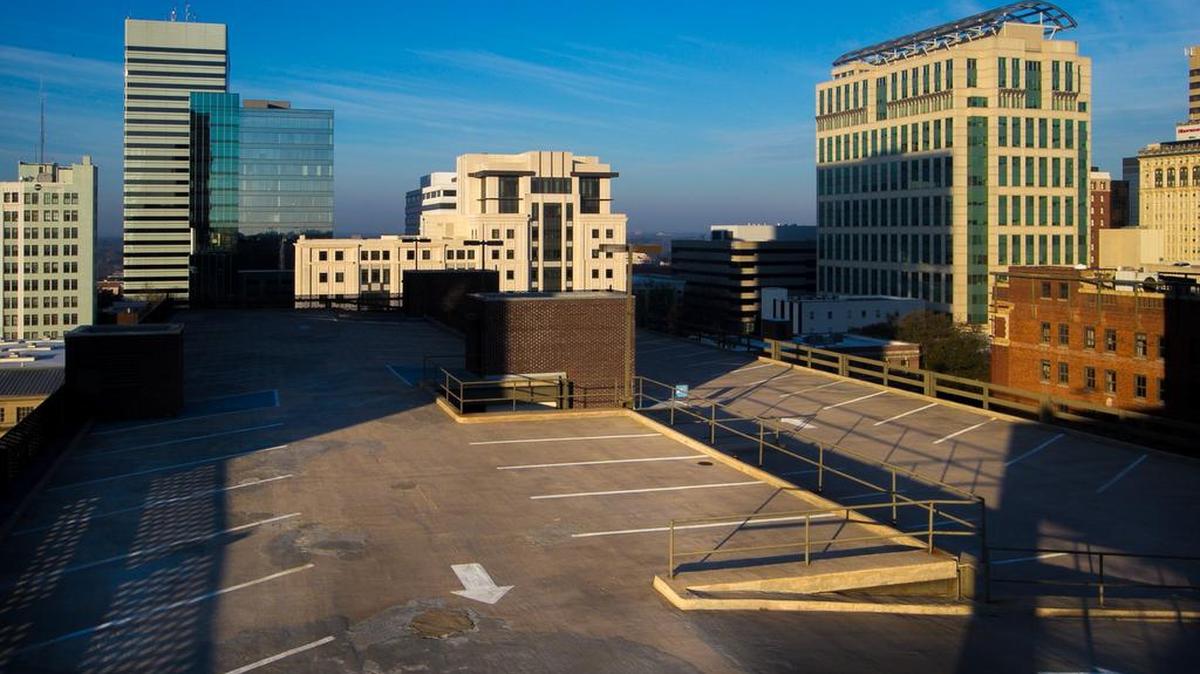 A developer could build apartments on top of city parking garages, including the Washington Street garage, pictured here, providing new vistas of the downtown skyline.