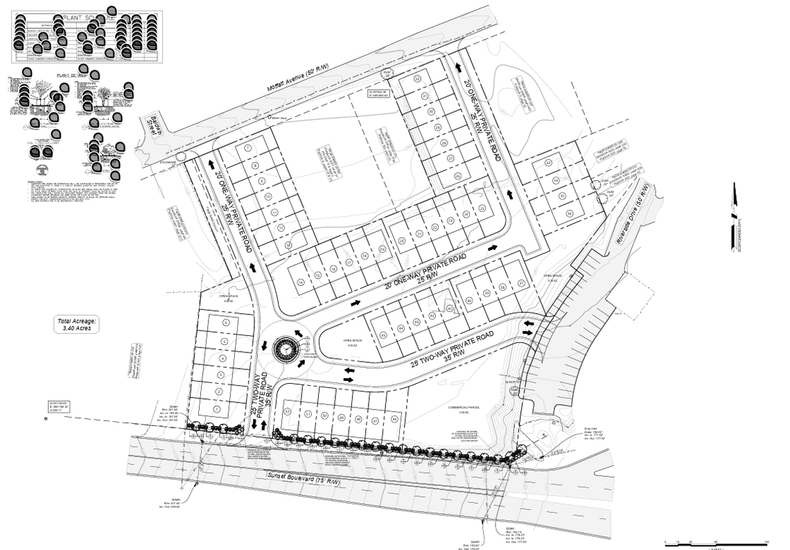 Plans for a proposed 52-unit townhome development off Sunset Blvd.