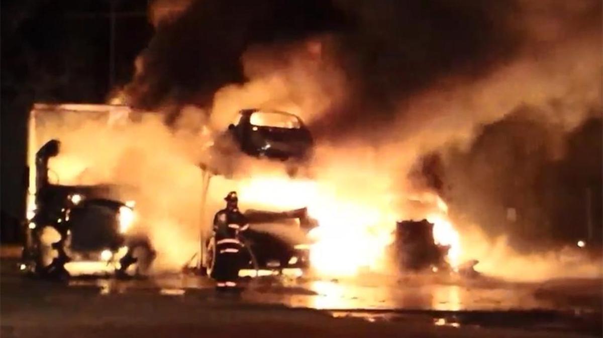 Columbia firefighters fight 3 tractor trailor fire. 9900 Two Notch Road.