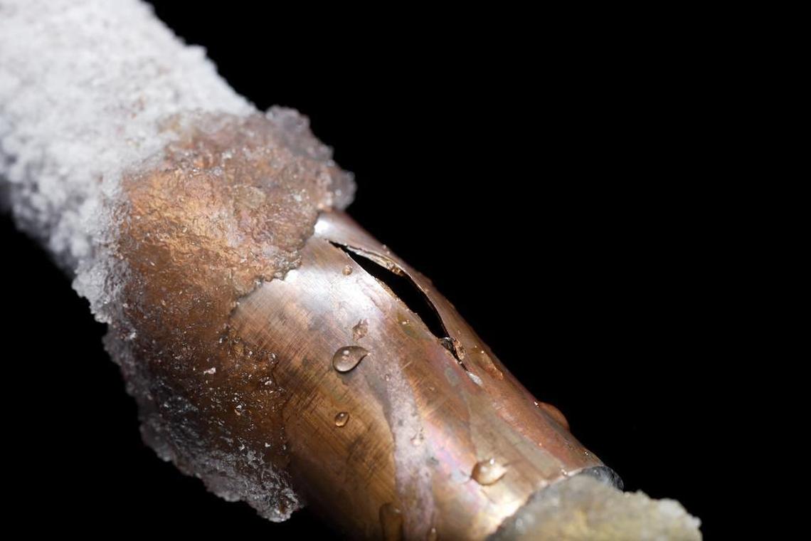 A copper pipe with freeze damage