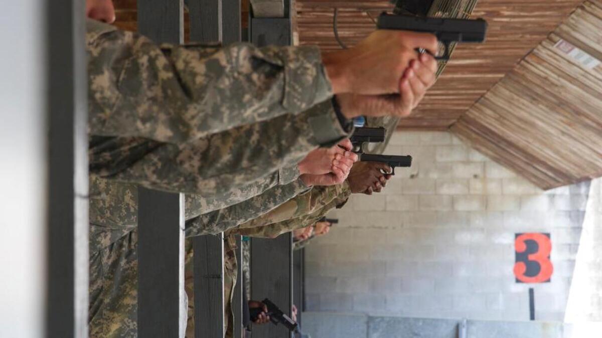S.C. National Guard Soldiers train at SLED to carry small arms on military installations. The identities of the armed soldiers are kept secret.