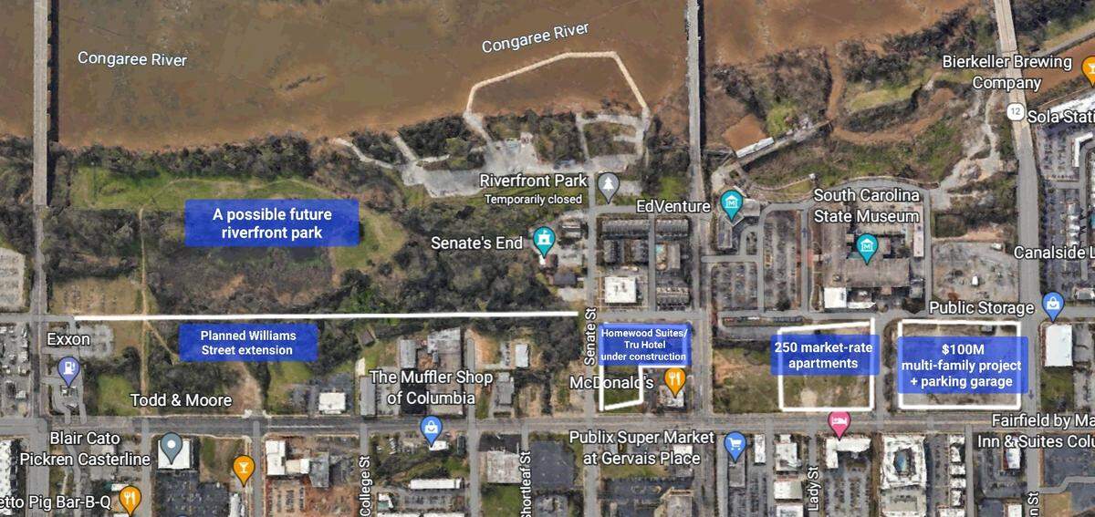 A variety of projects are underway on or near Huger Street in Columbia, SC.