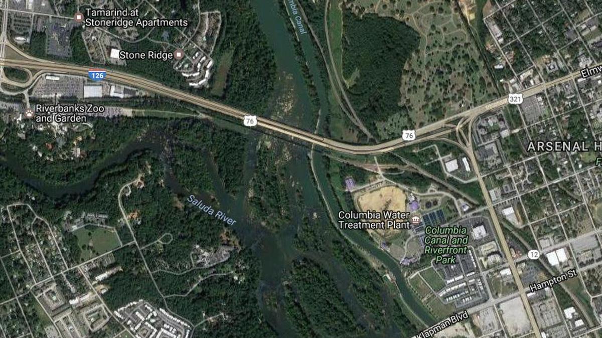 Aerial view of Congaree River below I-126