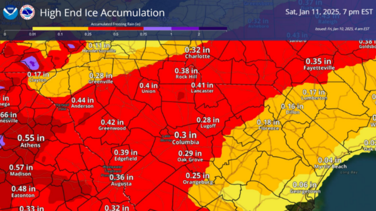 Much of the Midlands is expected to see freezing rain, which could later lead to icy road conditions across many parts of South Carolina, the National Weather Service said Friday morning.