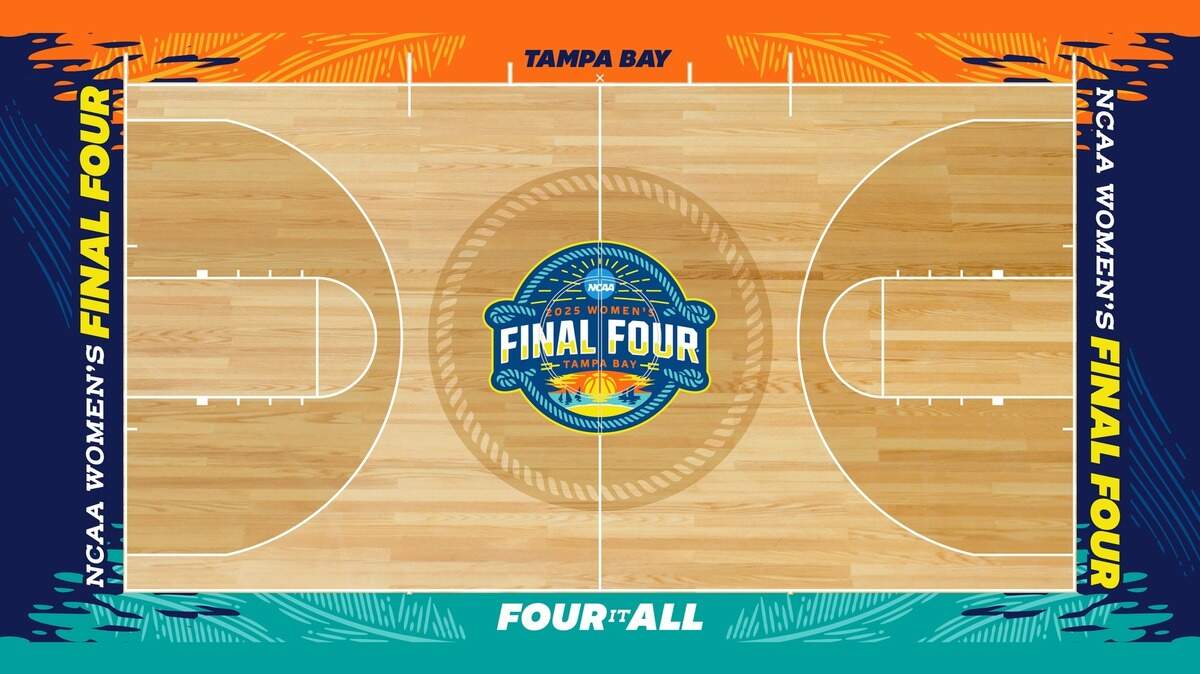 The court design for the 2025 Women’s Final Four in Tampa Bay