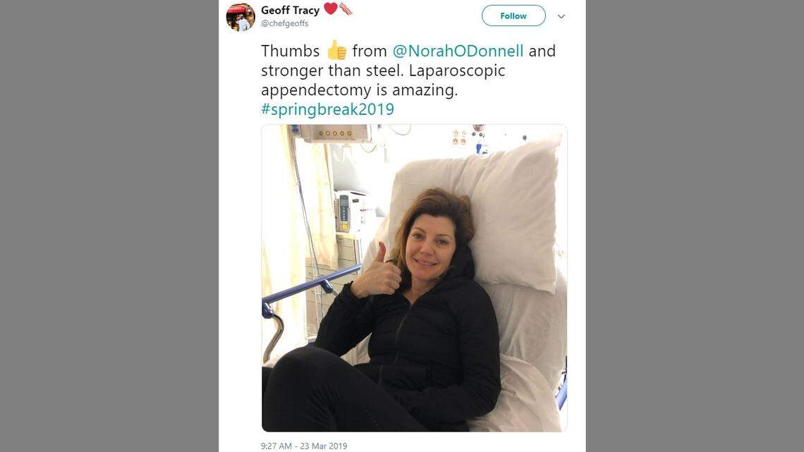 CBS This Morning co-anchor Norah O’Donnell was hospitalized in Charleston, SC, on Friday to have her appendix removed.