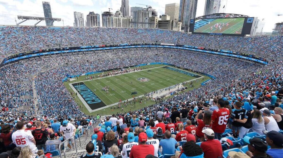 A view of the Charlotte, N.C., skyline from the Panthers’ Bank of America Stadium.