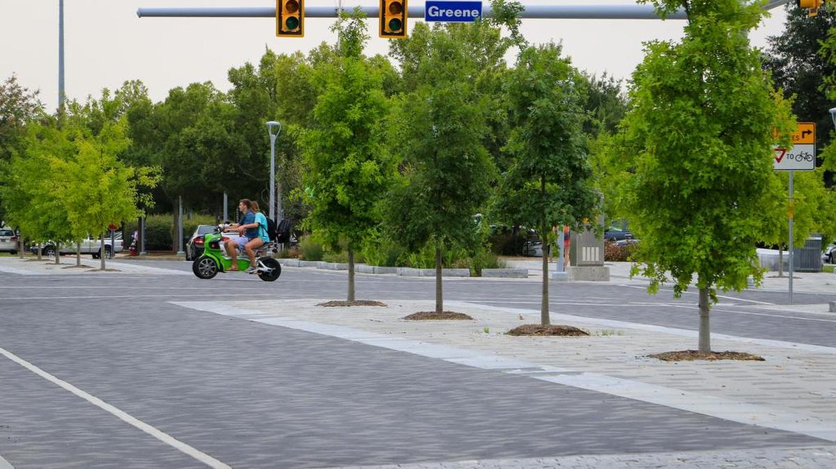 Future transportation penny projects, like this completed one at Lincoln and Greene streets in downtown Columbia, are caught up in a dispute between the city and Richland County.