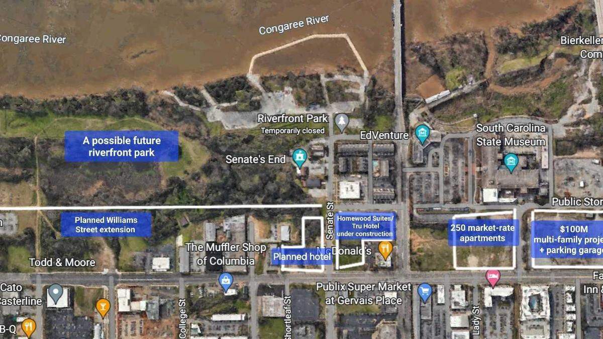 A variety of new projects are underway or planned in the vicinity of Huger Street in downtown Columbia, from new housing, hotels and road projects priming the area for more investment.