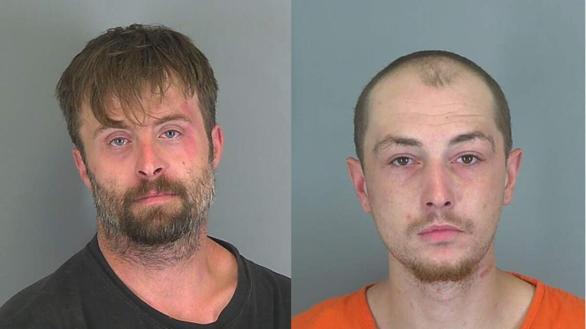 Kenneth Nichols, left, and Timothy Burt, right, were arrested after a high-speed chase in Spartanburg County, SC, after which deputies found ribs that had been shoplifted from a store.