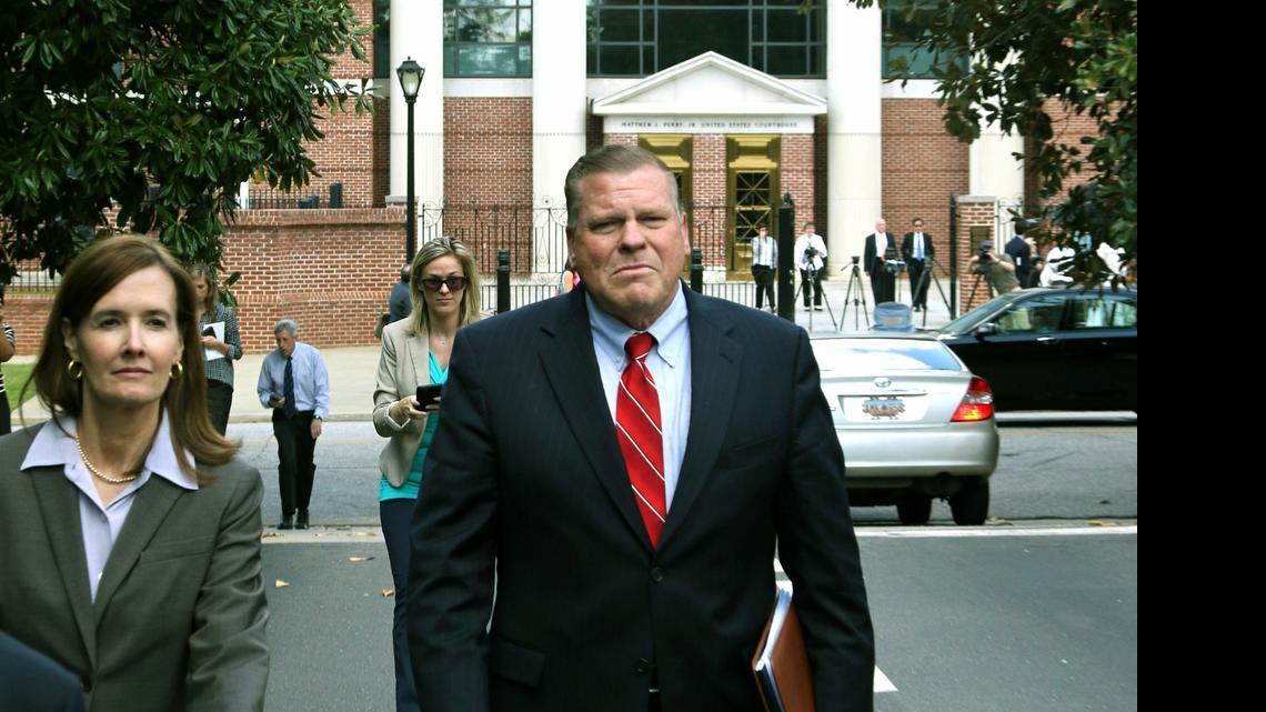 
Former Lexington County Sheriff James Metts in April leaves the U.S. federal courthouse in Columbia after being sentenced to 12 months and 1 day in federal prison.
