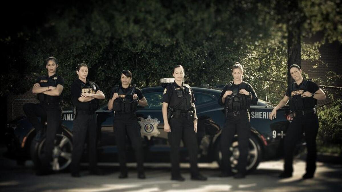 Pictured, from left, Investigator Caraly Alvarez, Senior Deputy III Katelyn Jasak, Sergeant Brittany Jackamonis, Deputy Adelyn Perez, K9 Specialist Emily Lemmond, Investigator Aubree Taylor are participating in the Hot Cop Challenge.