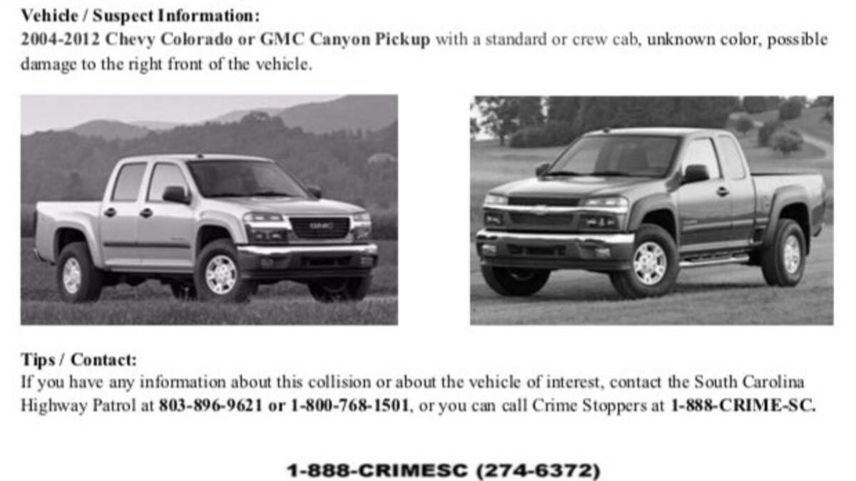 Troopers need help locating a truck like the one pictured that was involved in a fatal hit-and-run in Lexington County, SC, on Saturday, Jan. 5, 2019.