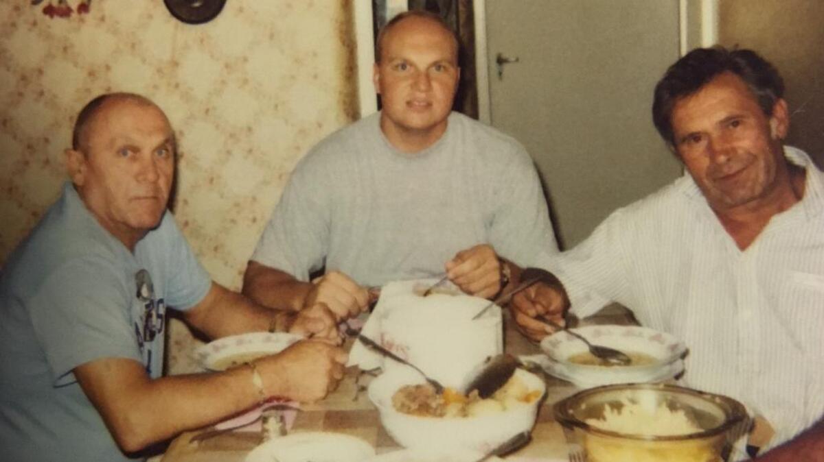 Bob Beres (center) with his father and uncle in Kisvárda, Hungary.