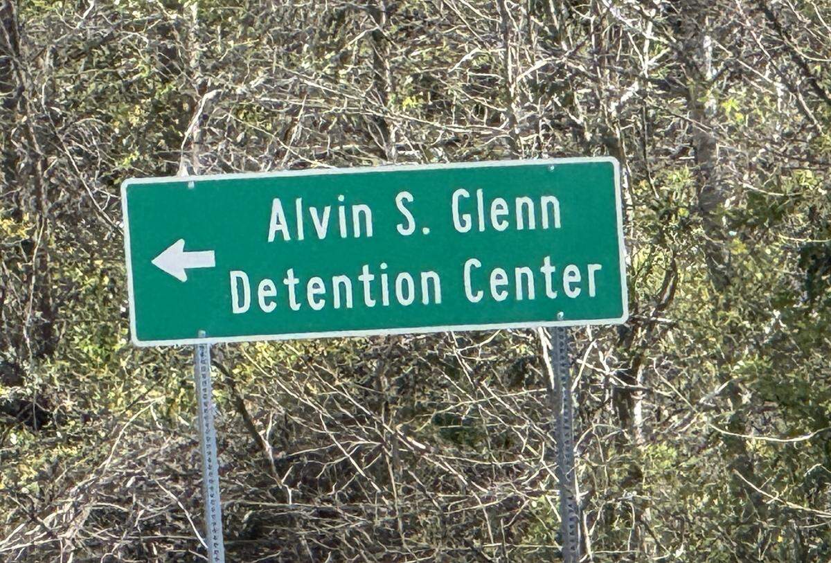 A road sign points the way to the Alvin S. Glenn Detention Center in Richland County, South Carolina.