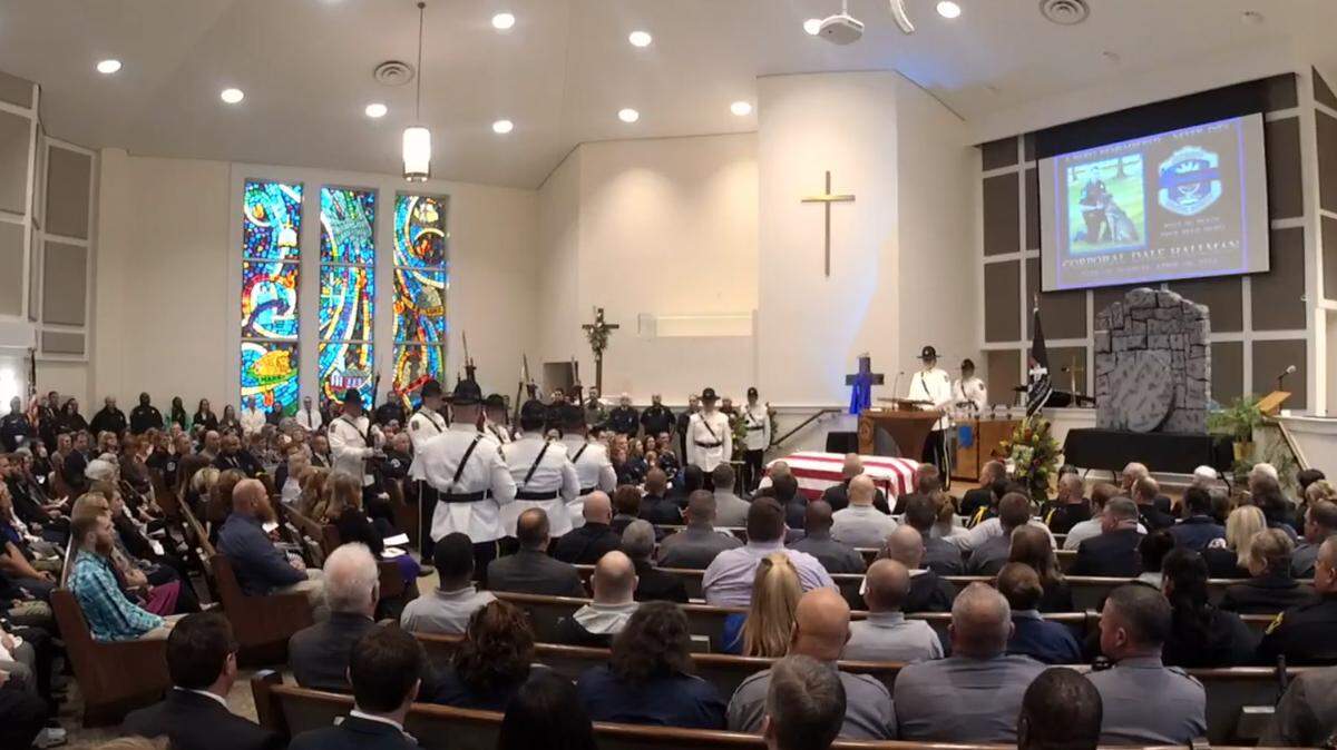 Family, friends and fellow officers on Monday honored Saluda County sheriff's Cpl. Dale Hallman, who was killed when his patrol car crashed as he went to help look for a suspect. Saluda County streamed the service live on YouTube.