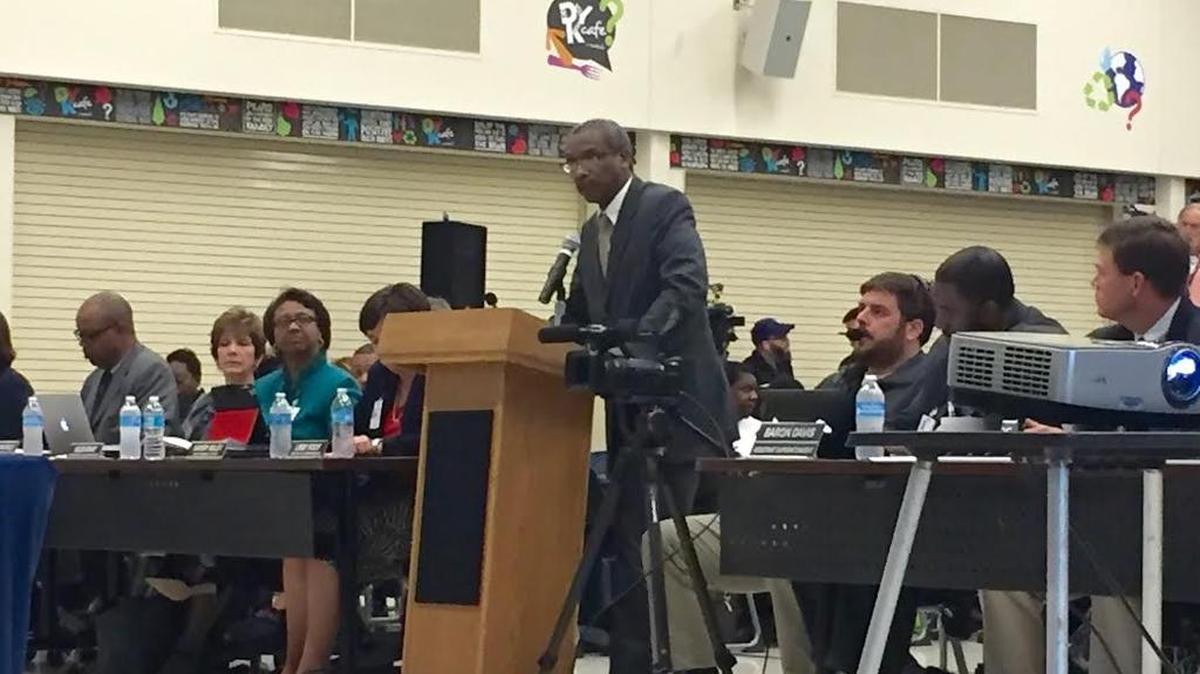 State NAACP director Lonnie Randolph speaks at Tuesday night’s meeting of the Richland School District 2 board.