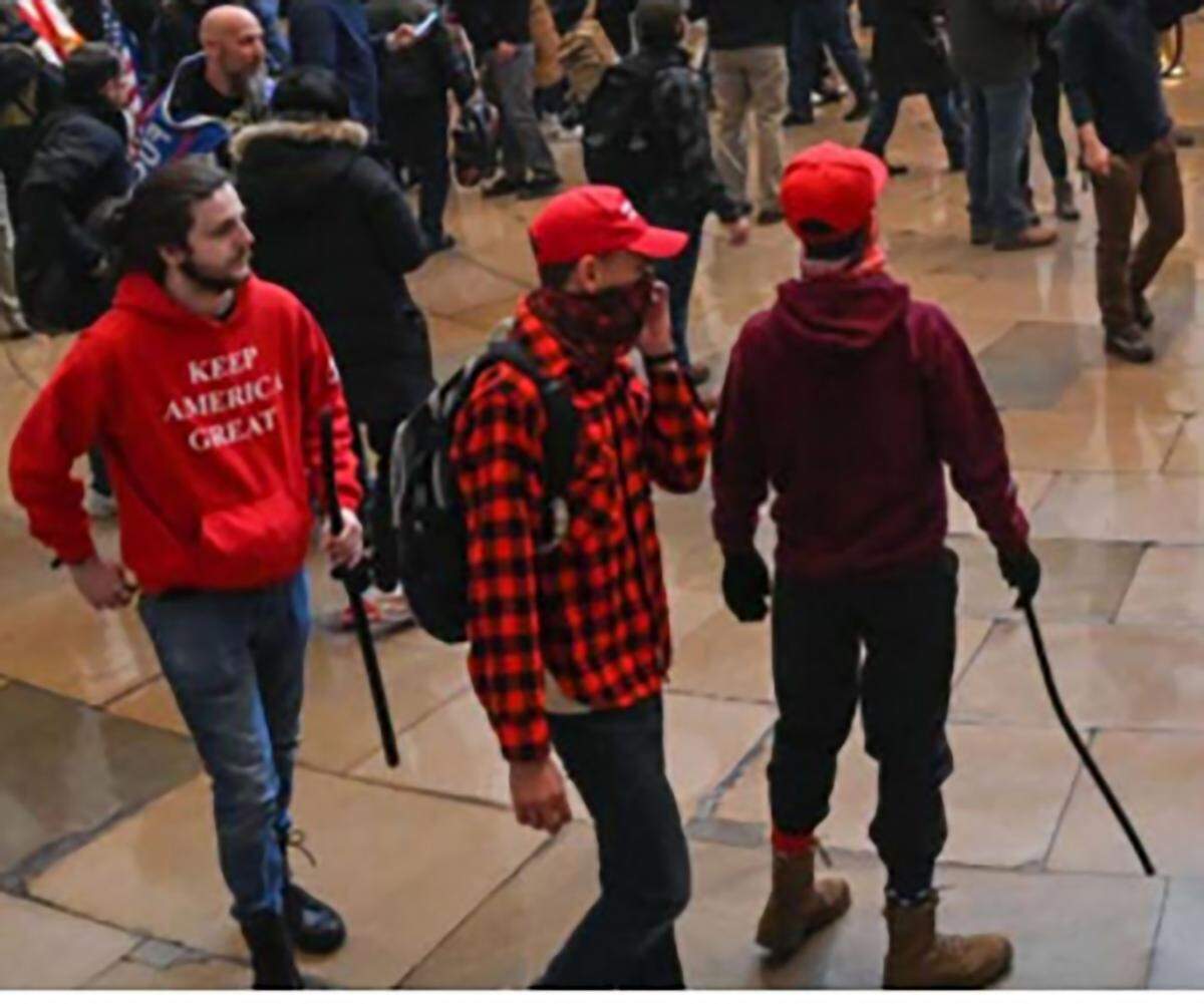 Elliott Bishai in the middle and Eliaz Irizarry, a Citadel student, on the right were among South Carolinians linked to the U.S. Capitol mob attack on Jan. 6, 2021.
