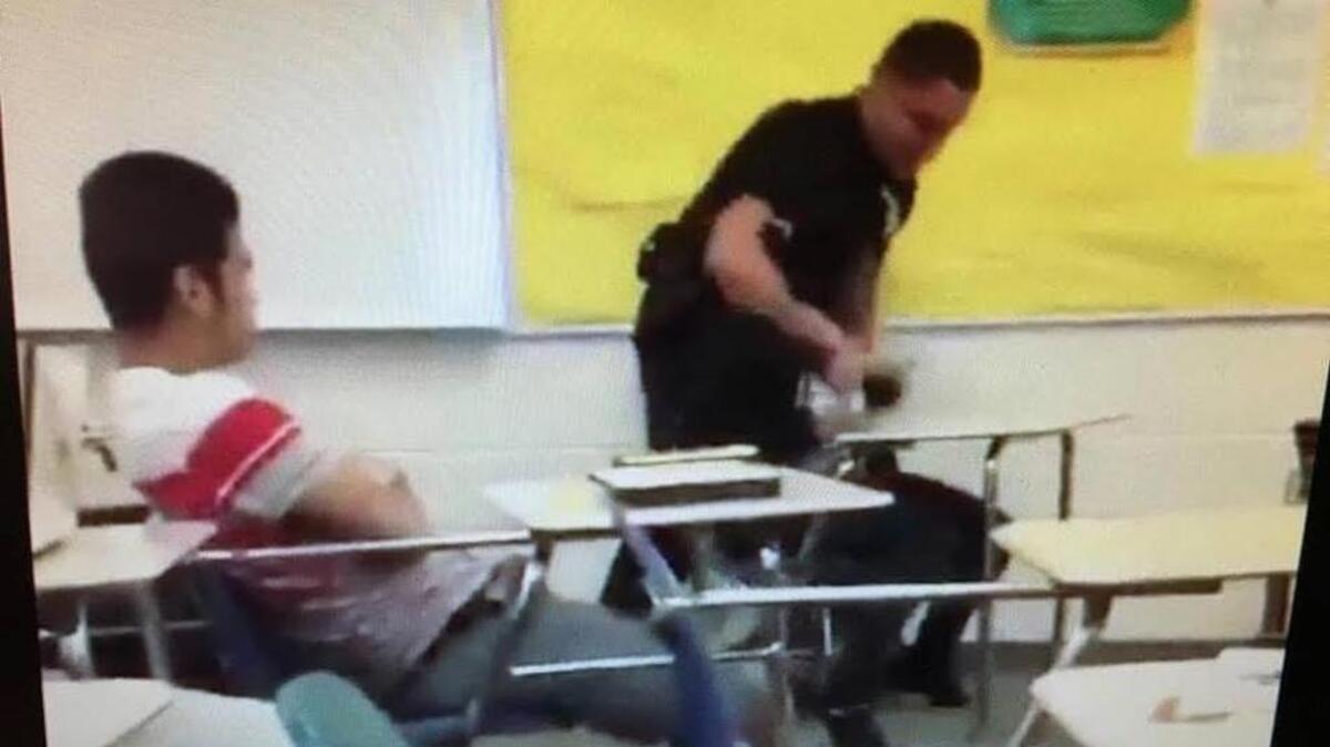 Richland County Deputy Ben Fields confronts a female student at Spring Valley High School in an classroom arrest captured on video. Sheriff Leon Lott has asked the U.S. Justice Department and the FBI to investigate.