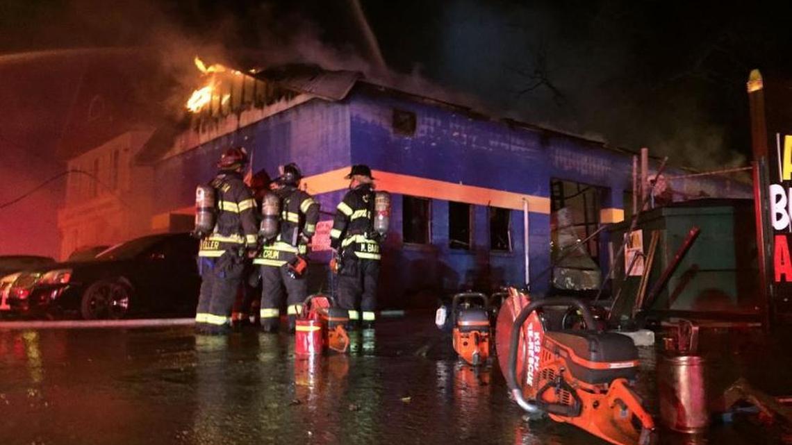 Fire crews respond to a blaze at Sandy Run Towing on North Main Street.