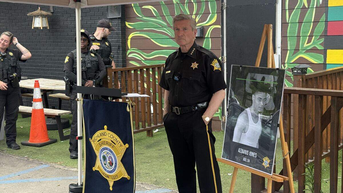 Richland County Sheriff Leon Lott holds a press conference on June 18 at the Jerk Hut, the location of a deadly shooting.