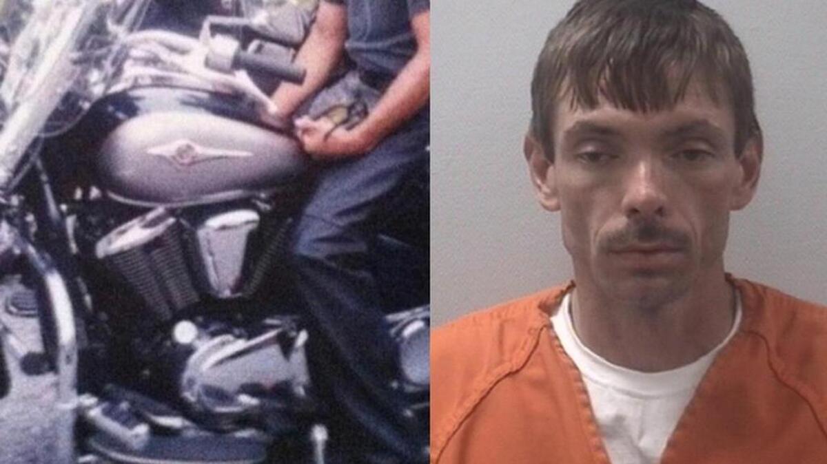 Photograph of stolen 2006 Kawasaki motorcycle (on left) Stephen Craft II booking photo